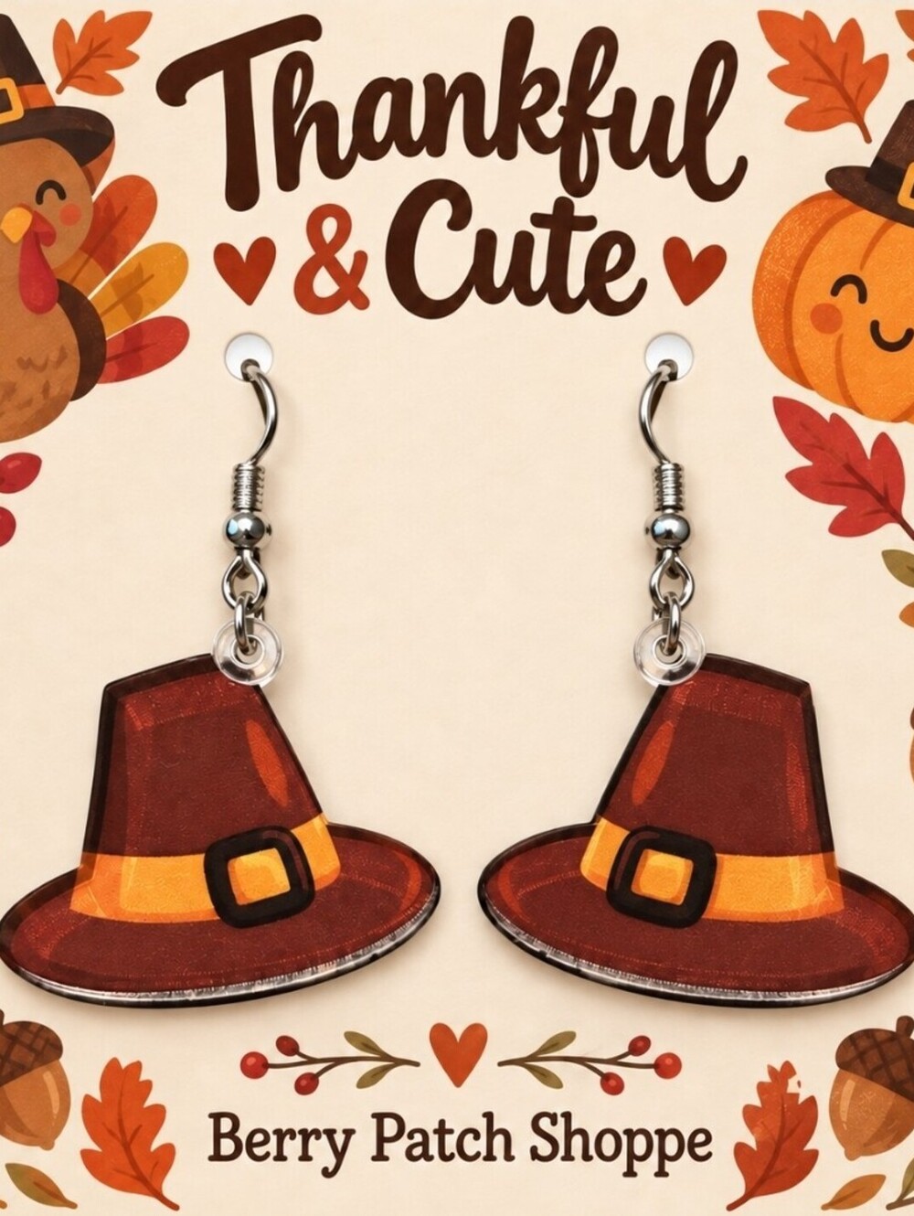 Happy Thanksgiving Pilgram Hat Earrings